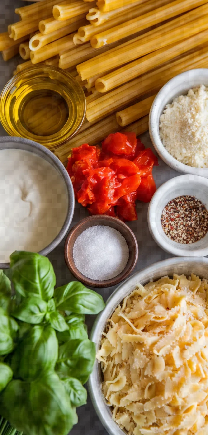 Ingredients photo for Creamy Tomato Basil Pasta Recipe