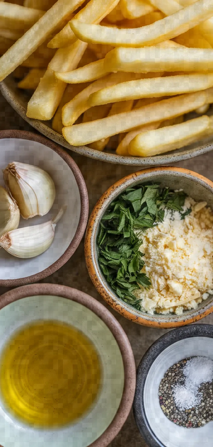 Ingredients photo for Garlic Parmesan Air Fryer Frozen French Fries Recipe