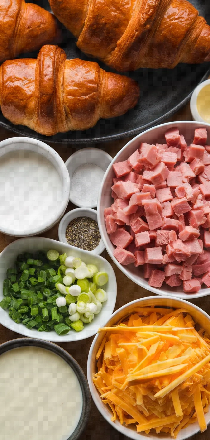 Ingredients photo for Ham And Cheddar Croissant Breakfast Bake Recipe