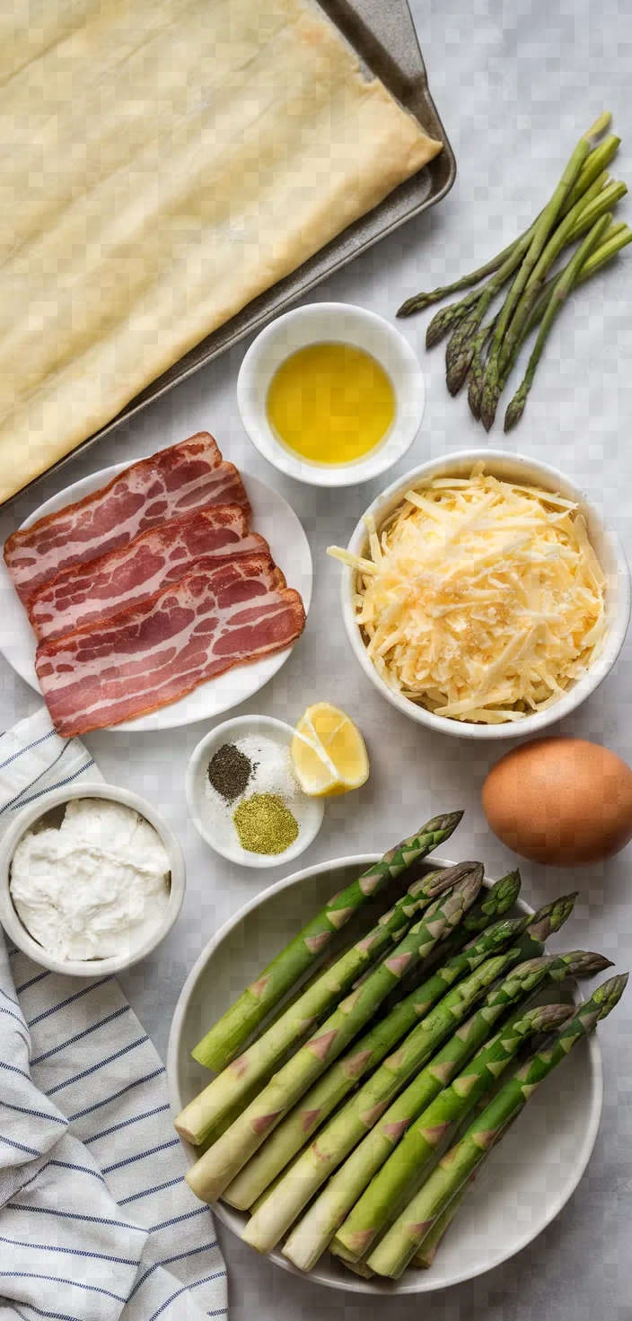 Ingredients photo for Three Cheese Asparagus And Bacon Tart Recipe