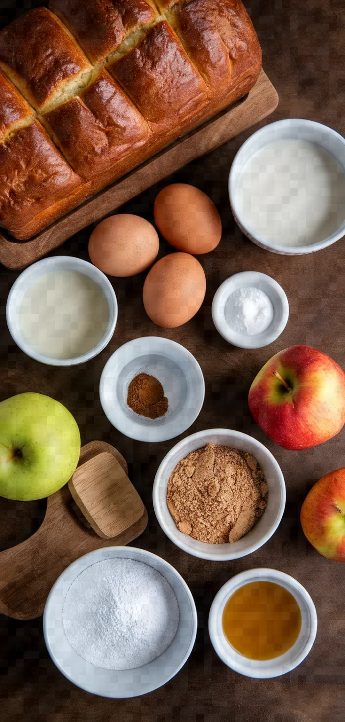 Ingredients photo for Apple Cinnamon Brioche French Toast Casserole Recipe