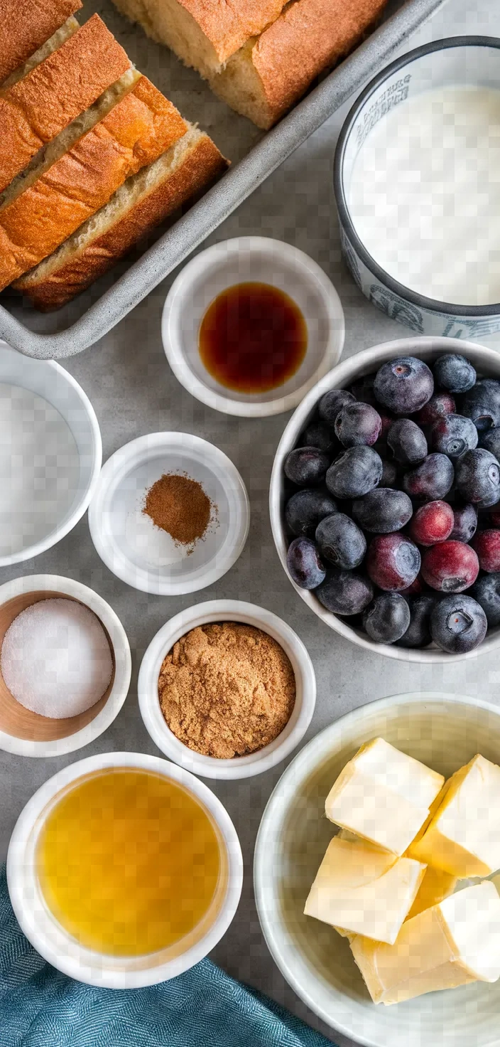 Ingredients photo for Blueberry Overnight French Toast Bake Recipe