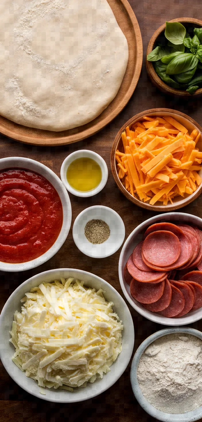 Ingredients photo for Braided Three Cheese Pepperoni Stuffed Pizza Recipe