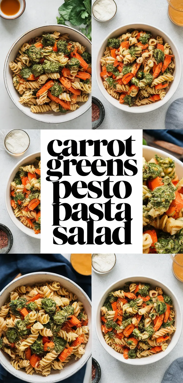 A photo of Carrot Greens Pesto Pasta Salad Recipe