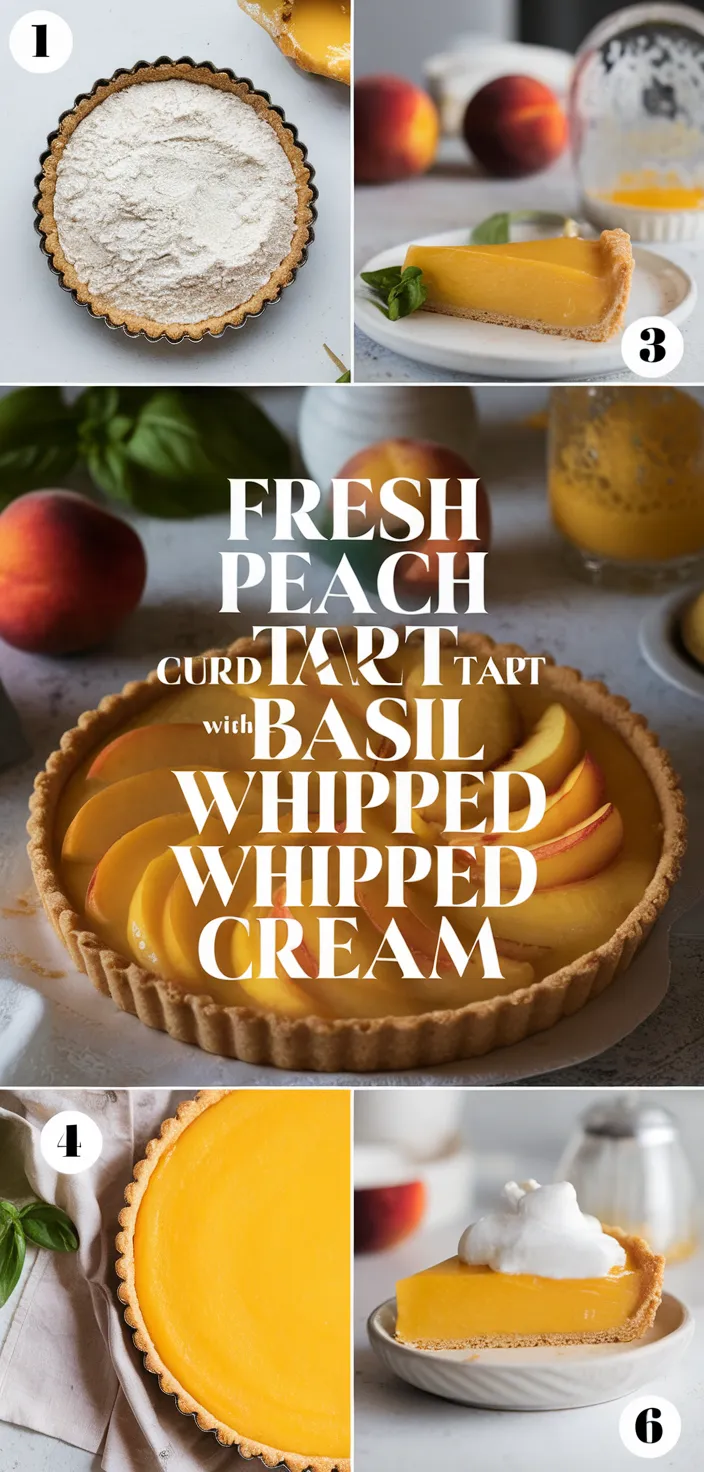 A photo of Fresh Peach Curd Tart With Basil Sugar Whipped Cream Recipe