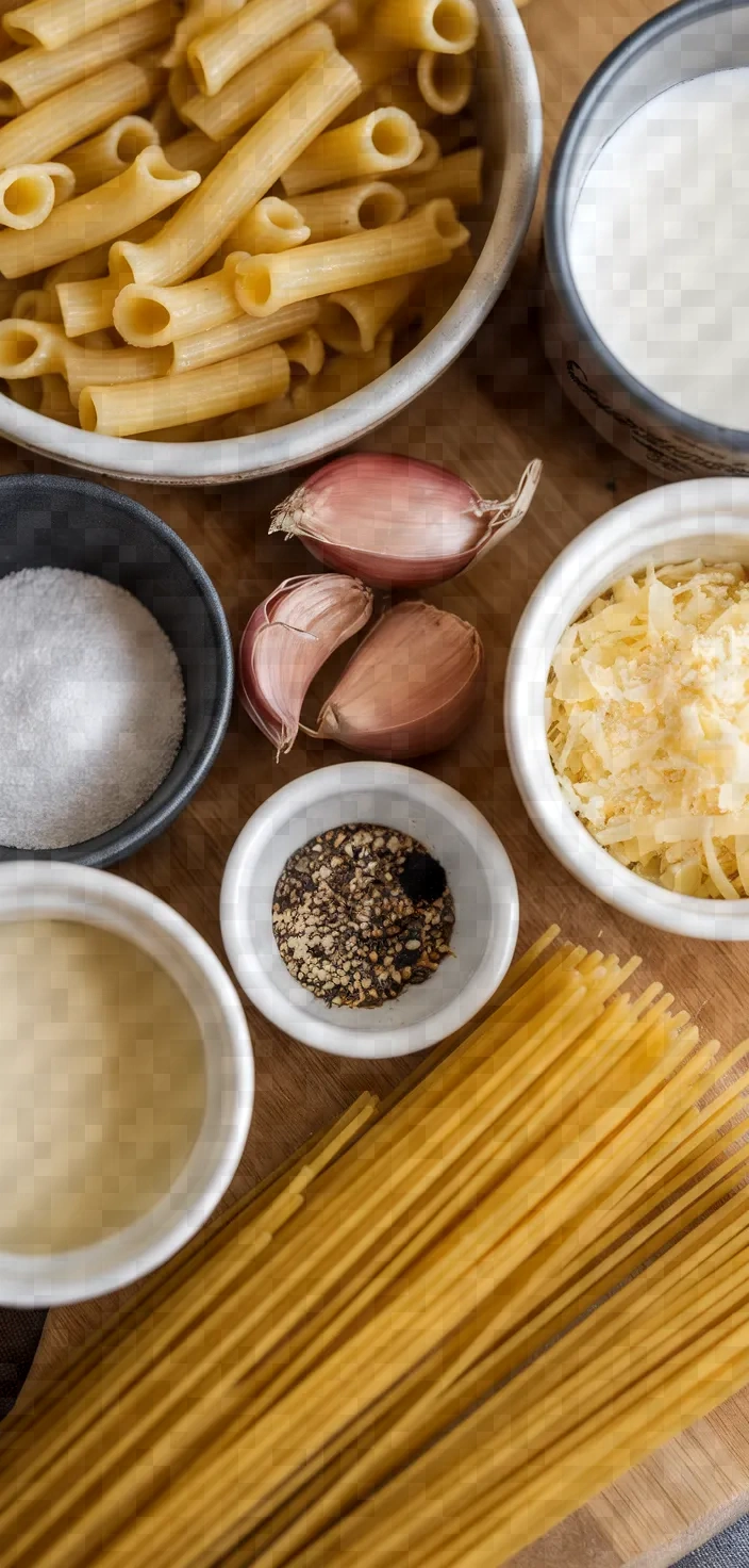 Ingredients photo for One Pot Garlic Parmesan Pasta Recipe