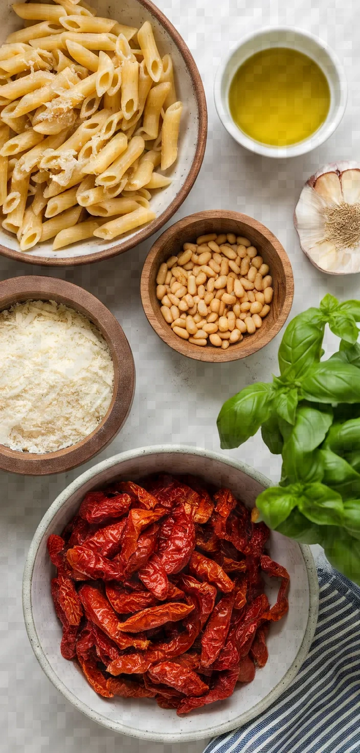 Ingredients photo for Sun Dried Tomato Pesto Pasta Recipe