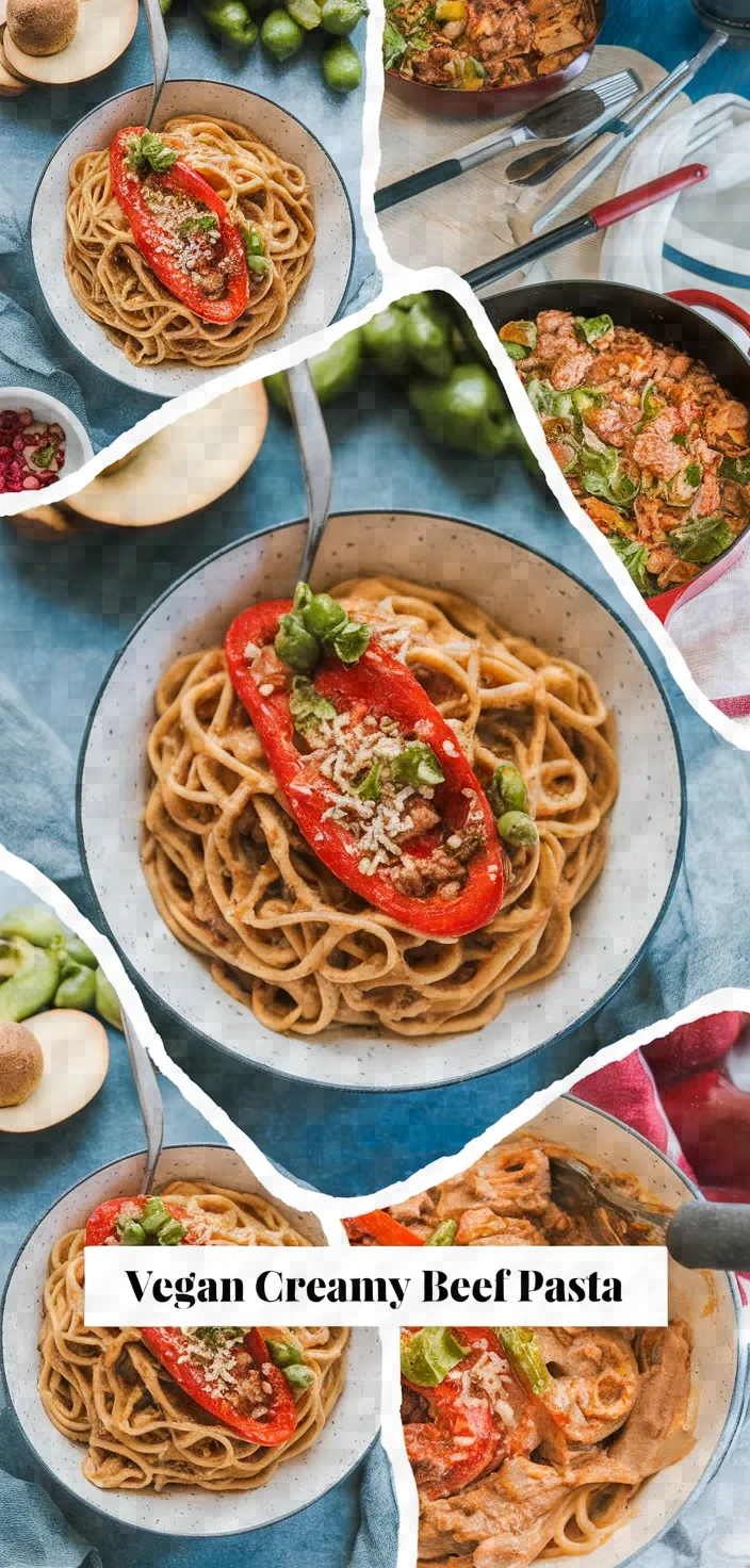 A photo of Creamy Vegan Beef Pasta With Peppers Recipe