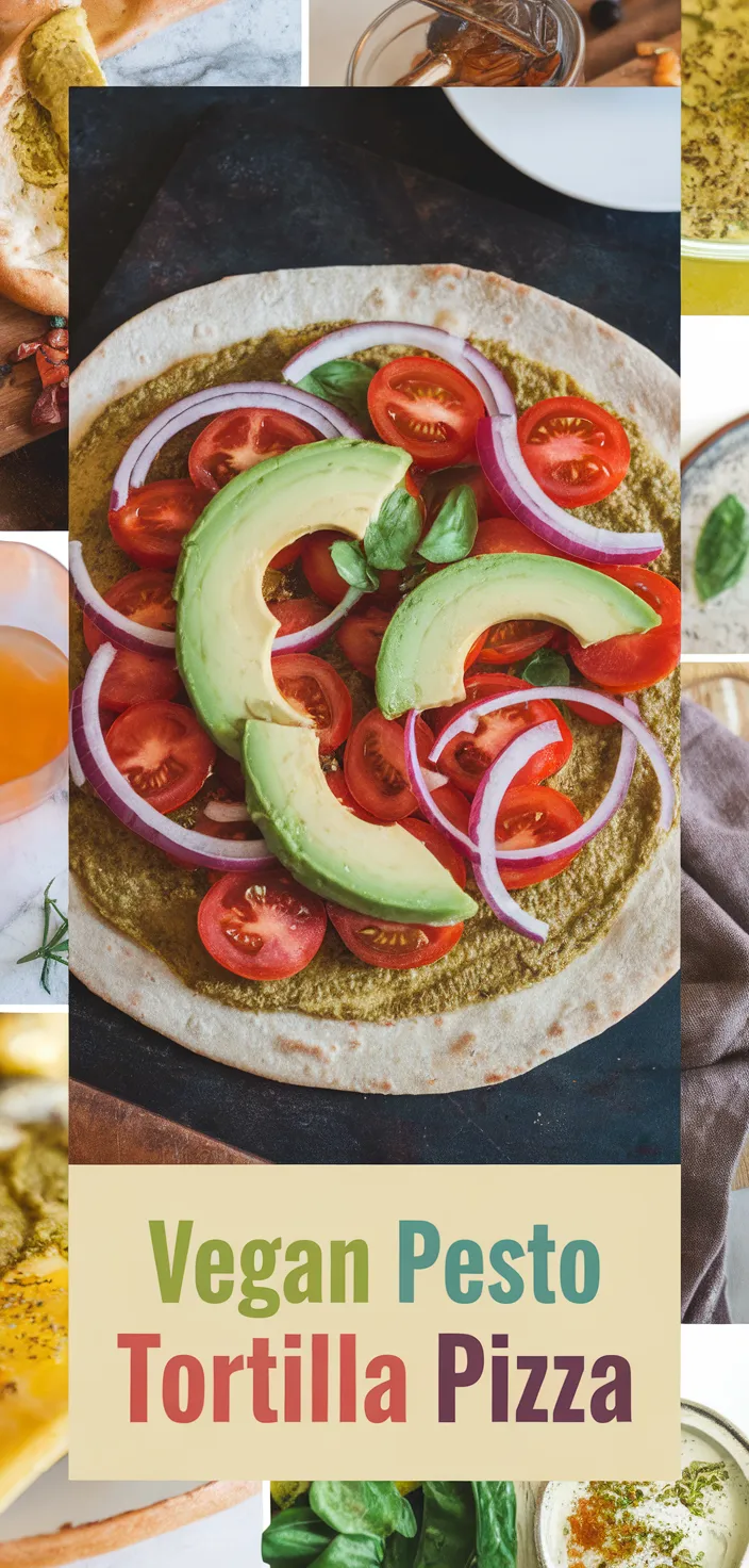 A photo of Easy Vegan Pesto Tortilla Pizza Recipe