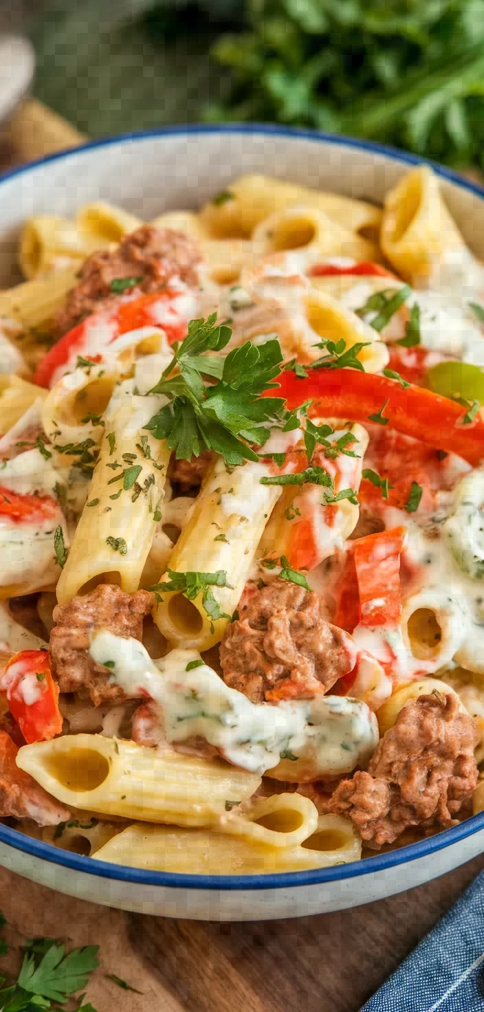 Ingredients photo for Creamy Vegan Beef Pasta With Peppers Recipe