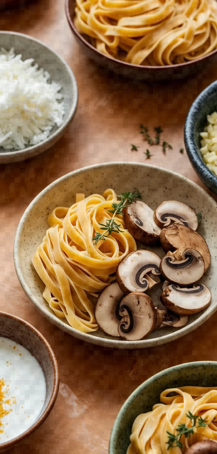 Ingredients photo for Creamy Vegan Mushroom Pasta Recipe