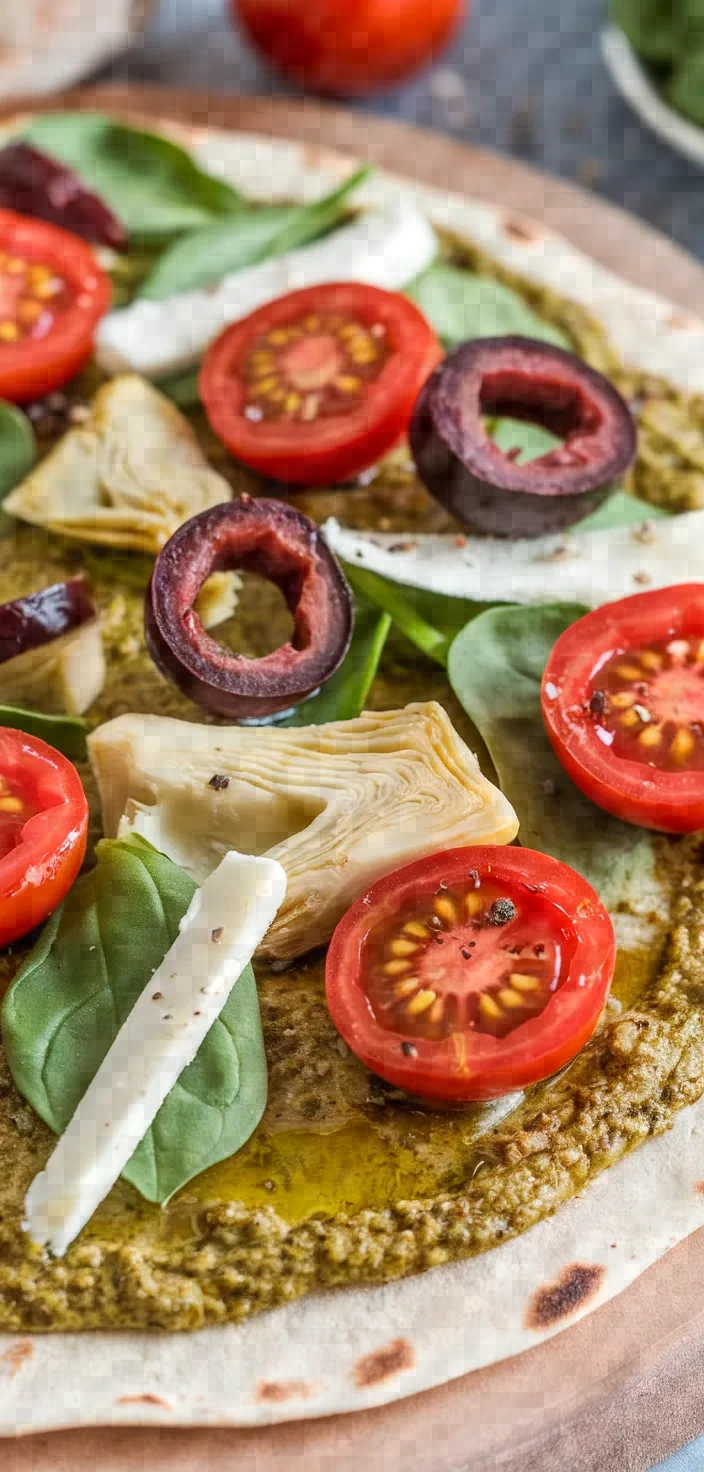 Ingredients photo for Easy Vegan Pesto Tortilla Pizza Recipe