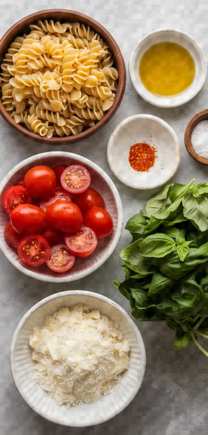 Ingredients photo for Fregola Pasta W Cherry Tomatoes Basil Recipe