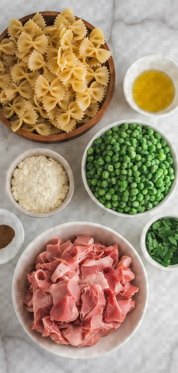 Ingredients photo for Ham Peas Bow Tie Pasta Recipe