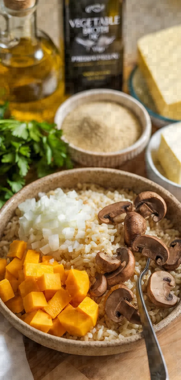 Ingredients photo for Mushroom And Pumpkin Risotto Recipe