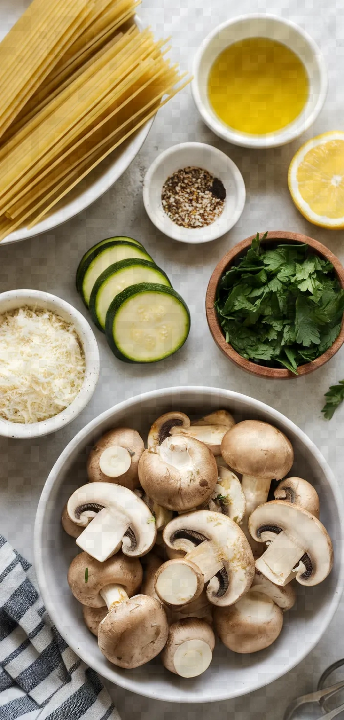 Ingredients photo for Zucchini Mushroom Pasta Recipe