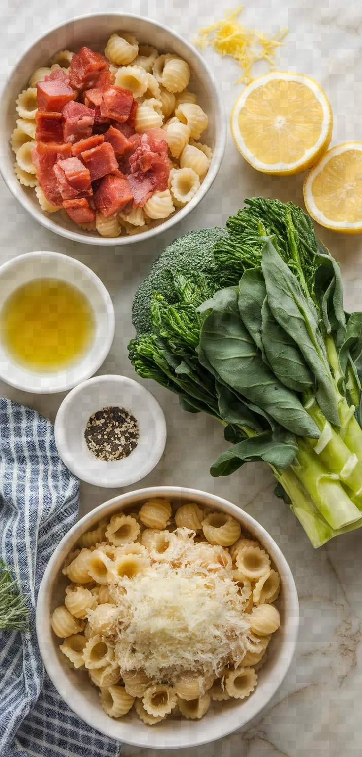Ingredients photo for Broccoli Rabe Pancetta Pasta Recipe