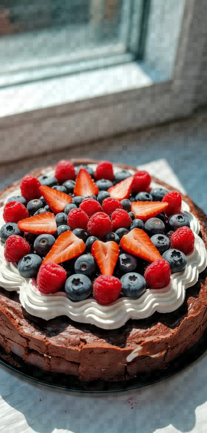 Brownie Pizza Cake With Whipped Cream And Fresh Berries Recipe