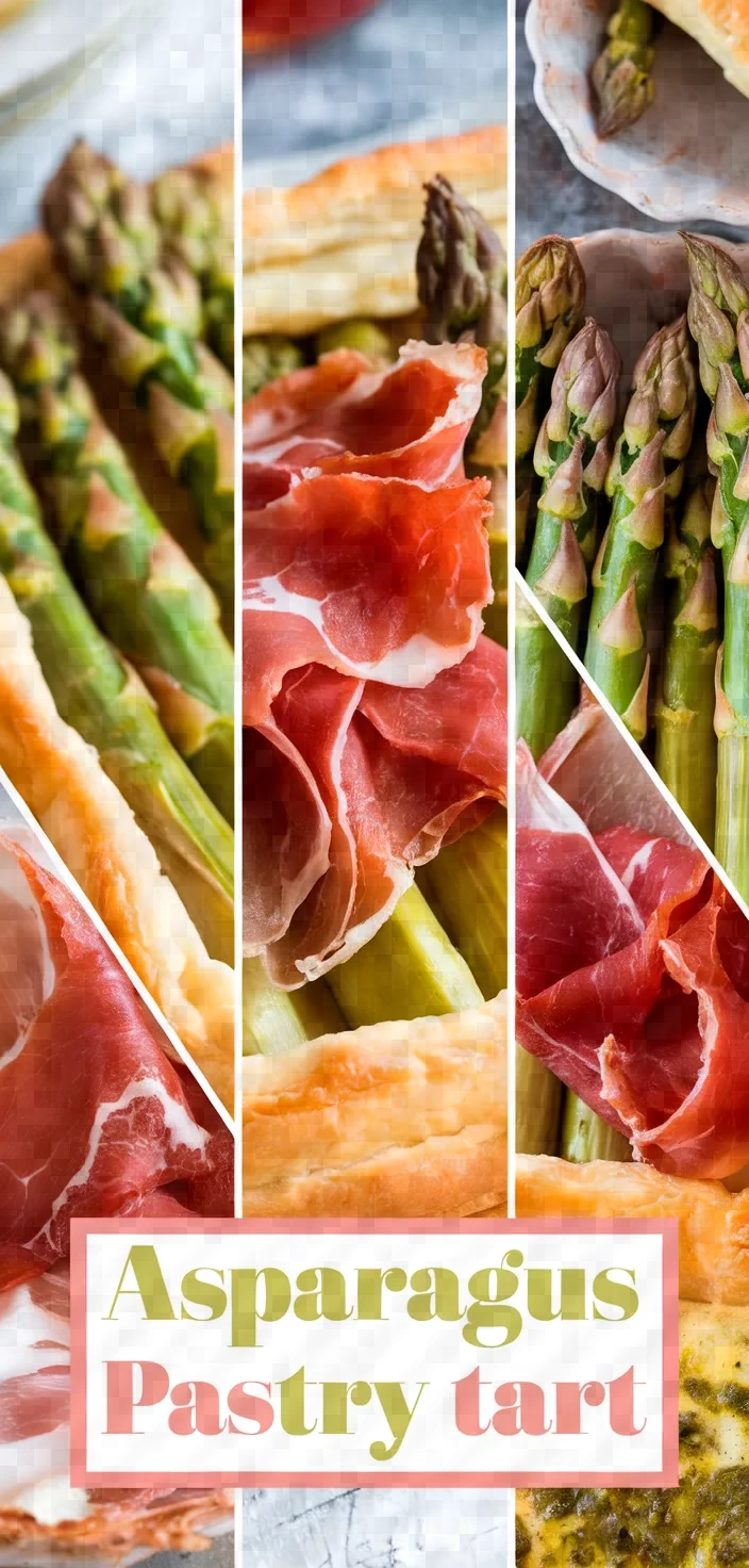 A photo of Asparagus Puff Pastry Tart With Proscuitto And Pesto Recipe