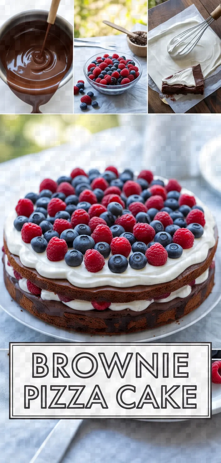 A photo of Brownie Pizza Cake With Whipped Cream And Fresh Berries Recipe