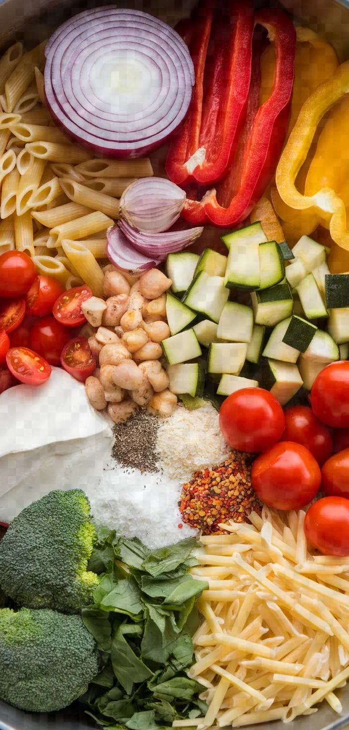 Ingredients photo for Creamy Baked Pasta Primavera Recipe