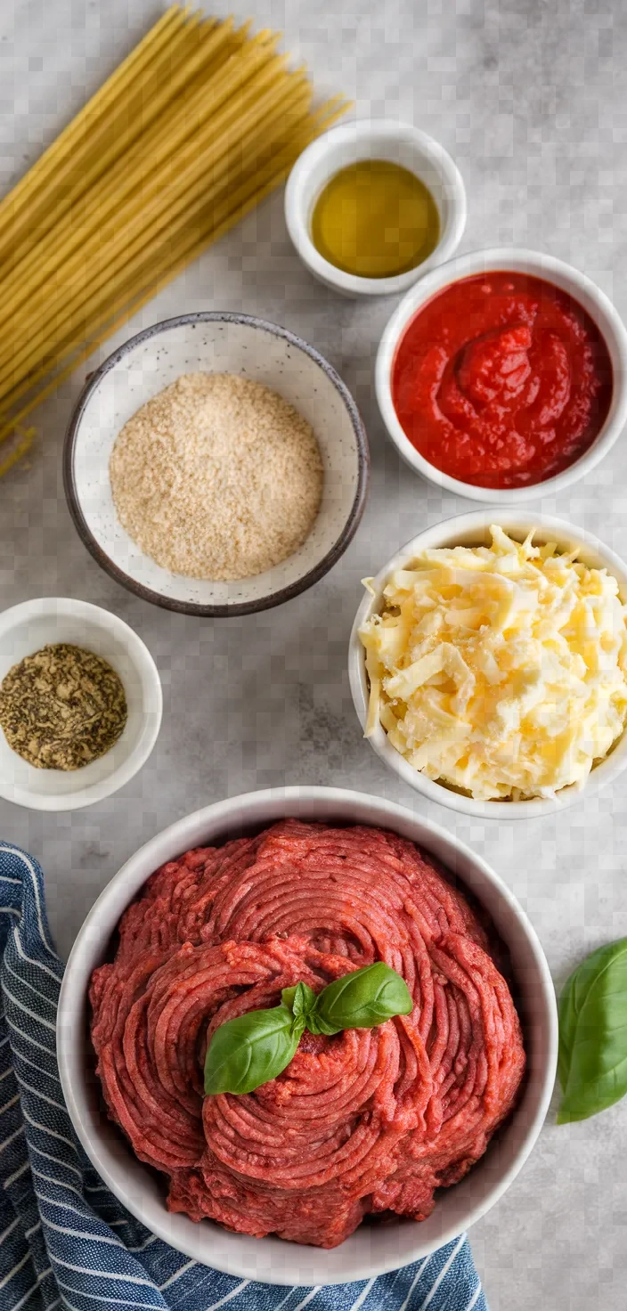 Ingredients photo for Deep Dish Spaghetti And Meatballs Pizza Recipe