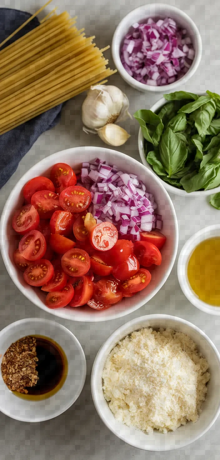 Ingredients photo for Easy Bruschetta Pasta Recipe