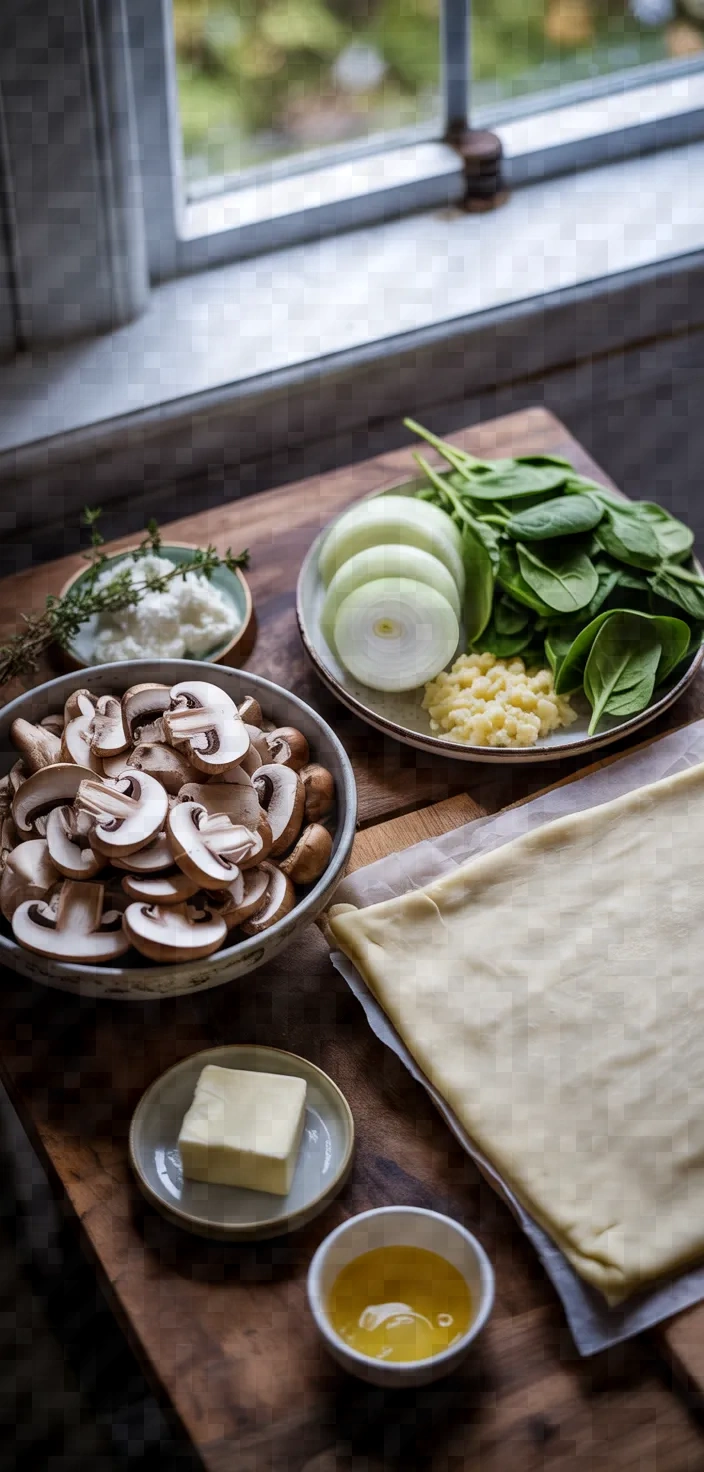 Ingredients photo for Mushroom Onion And Spinach Galettes Recipe