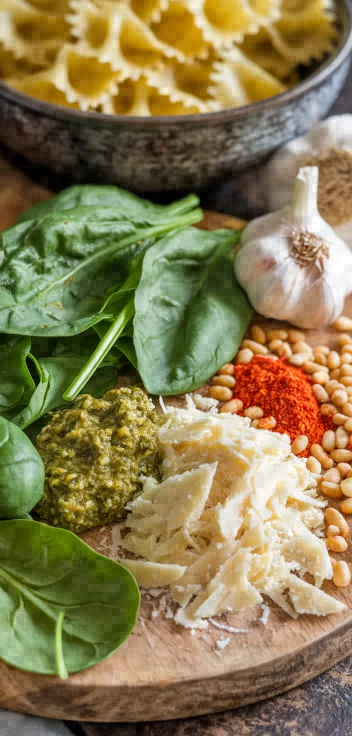 Ingredients photo for Pesto Florentine Campanelle Pasta Recipe